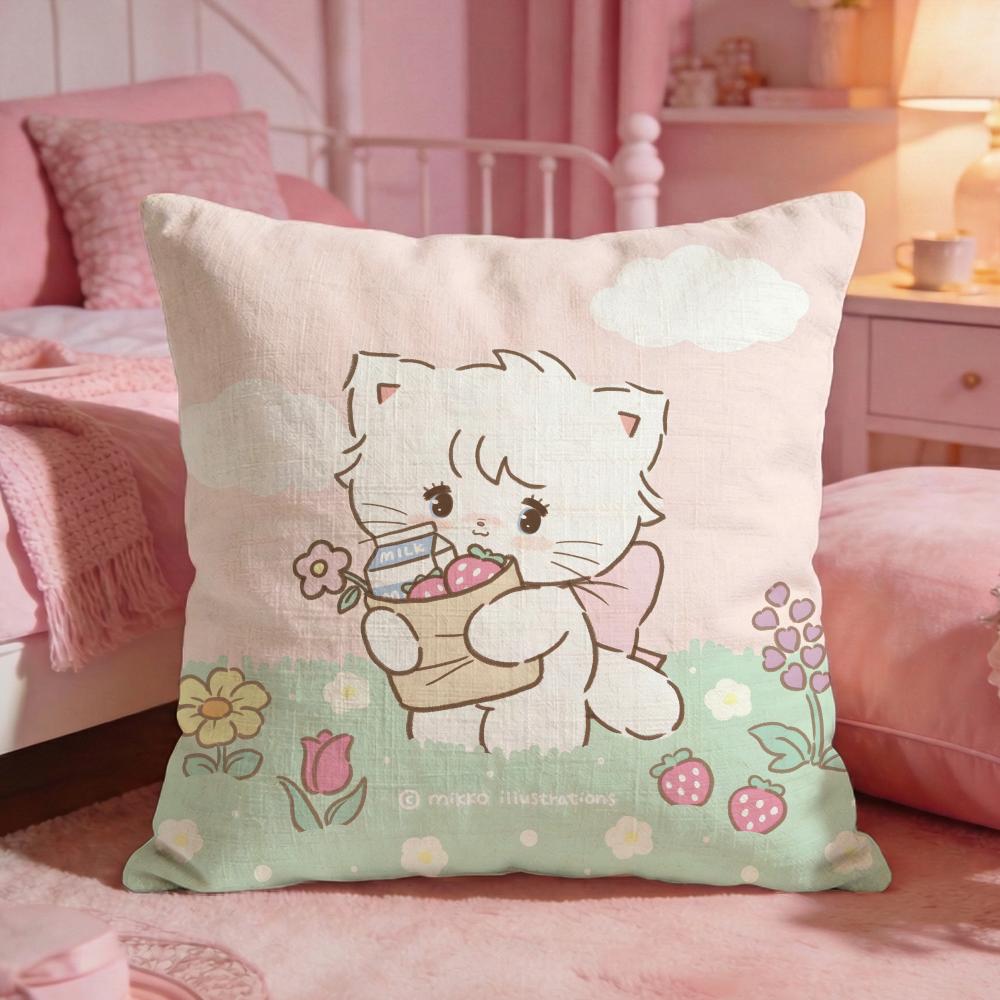 MMikkoS Cute Cat Cartoon Cushion Cover Premium Comfort Reversible Pillow Cove Two In One Design For Any Room  Car Interior