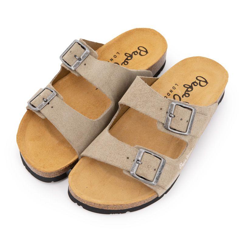 Women's Taupe Beige Suede Mules Double Strap PEPE JEANS