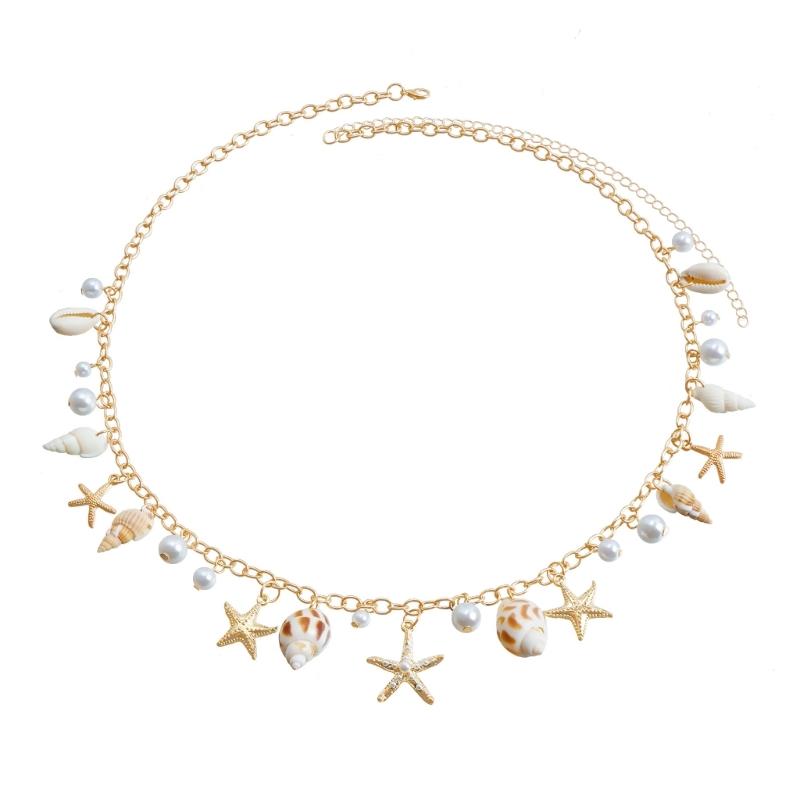 Bohemian Beach Łańcuszek na talię Łańcuszek na brzuch z muszelkami Perłami Rozgwiazdą Dekoracje Dla Kobiet Dziewczyn Imprezy przy basenie Festiwal muzyczny