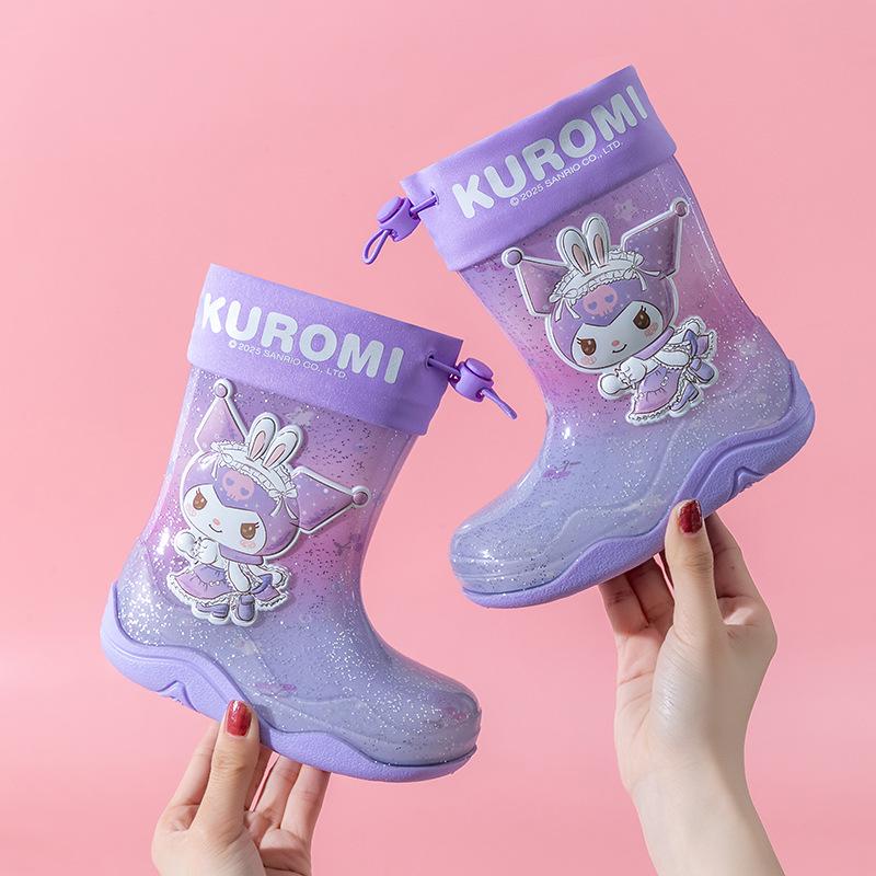 Sanrio Kids Waterproof Girls' Winter Rain Boots with Fleece Lining, Non-Slip Outdoor Rubber Boots