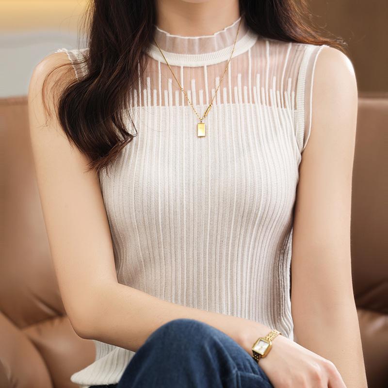 Frauen Weste Sommer MODERNE NEUE SAGA Gestrickte T-shirt Ärmellose Basic Tees Wolle Stricken Tank Stricken Top Rollkragen Weibliche