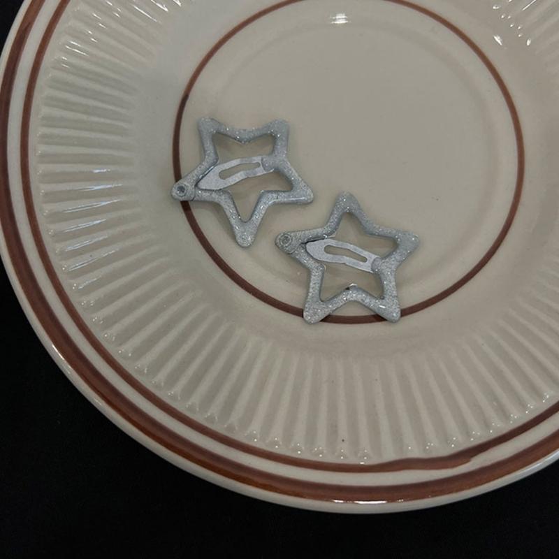 2Piece Star Snap Hair Clip Non-slip Metal Hair Barrettes Hair Accessory for Women Girls Fashion Star Hairpin for Kids