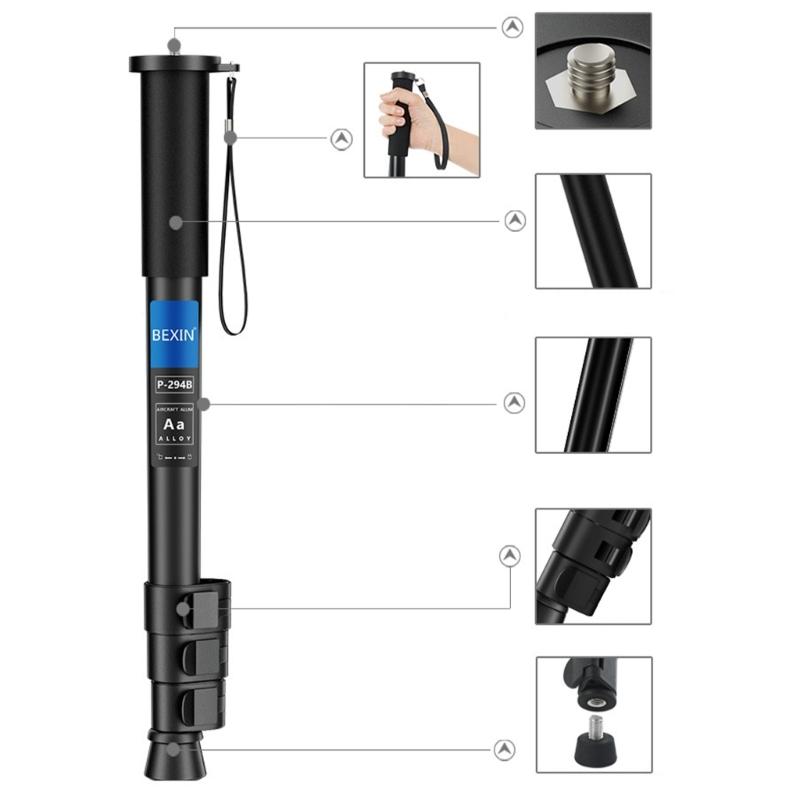 Aluminum Alloy Monopod Tripod Leg with 4 Sections and Dense Foam Grip Slip Resistant for DSLR Cameras