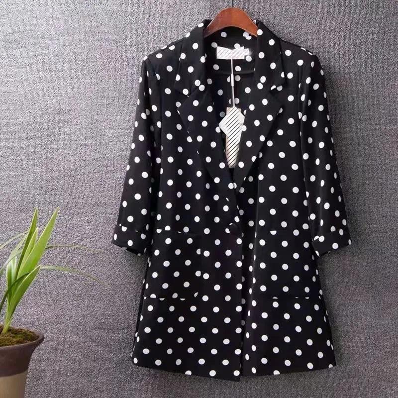 Summer Women Blazer Polka Dots Thin Jacket Office Lady Suit Coat Professional Wear Casual Jackets Blazers