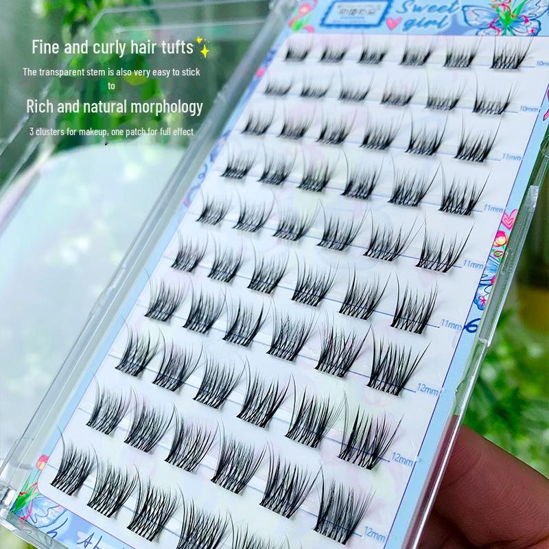 10-Reihen Klebe-Typ Pearl Girl Falsche Wimpern: Natürlicher Einzel-Cluster, Cartoon-Stil für einfache Anwendung