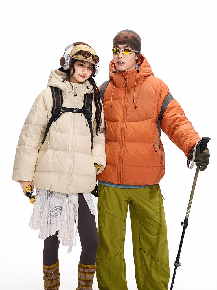 ACU Men's Japanese-Style Outdoor Windproof Down Jacket: Warm, Oversized, Hooded, Nylon, Solid Color.
