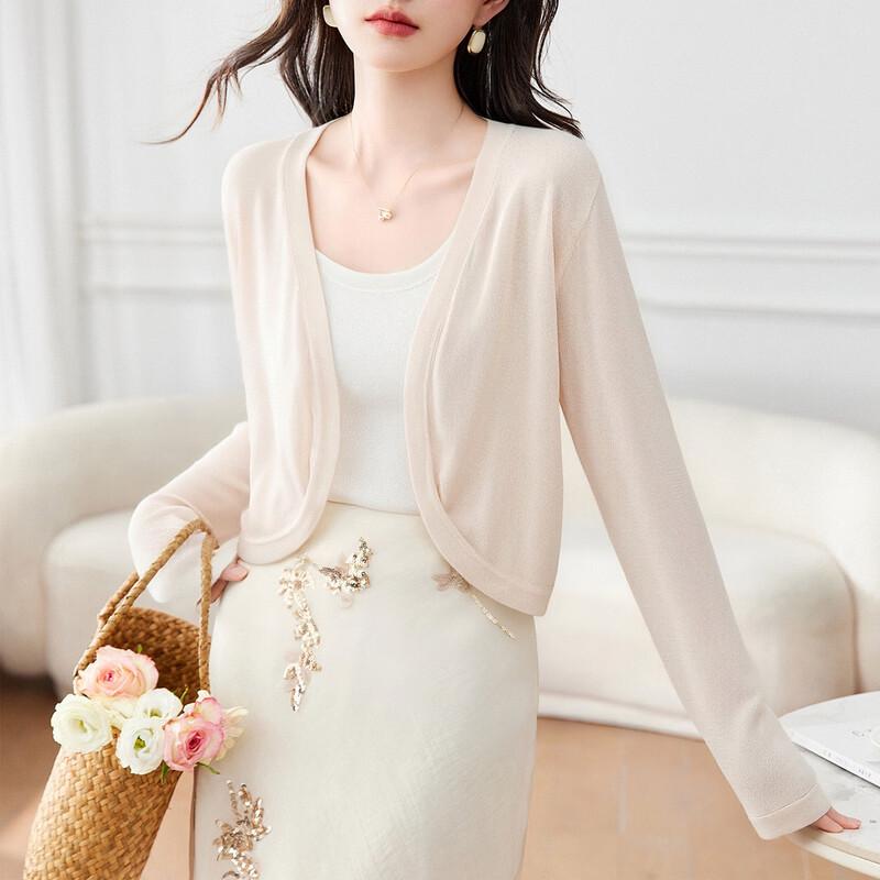 Elegant Women s Mulberry Silk Blend Short Cardigan M