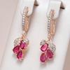 Kienl   Rose Gold Color Flower Drop Earring For Women Fashion Red Natural Zircon Accessories High Quality Daily Jewelry