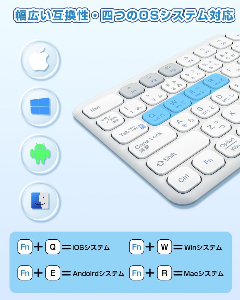 Ewin Bluetooth Wireless Keyboard, 2.4GHz (USB Receiver Included), Compact, Type-C Rechargeable, JIS Standard, Japanese Layout, Quiet, Thin,
