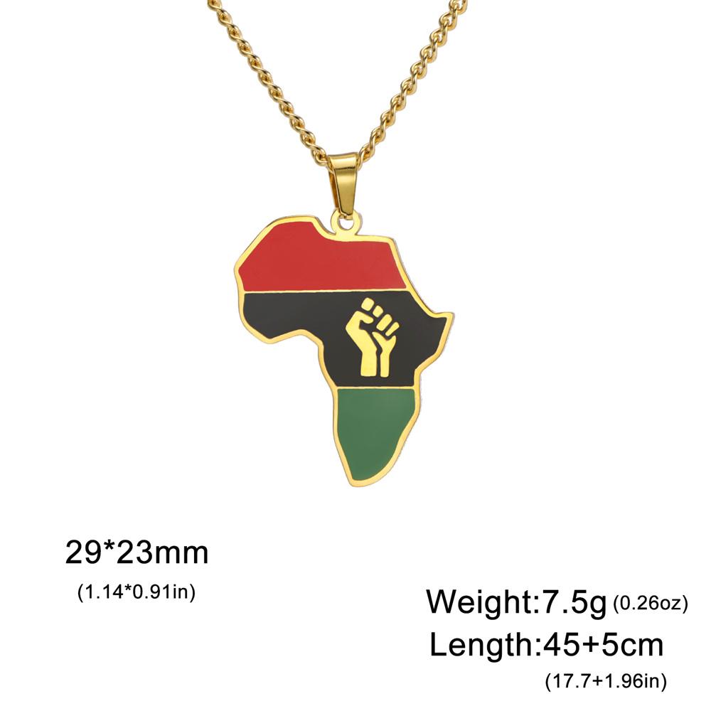 African Map Fist Symbol Pendant Necklace Stainless Steel Country Ethiopia Flag Map Necklaces Lives Matter Ethnic Jewelry