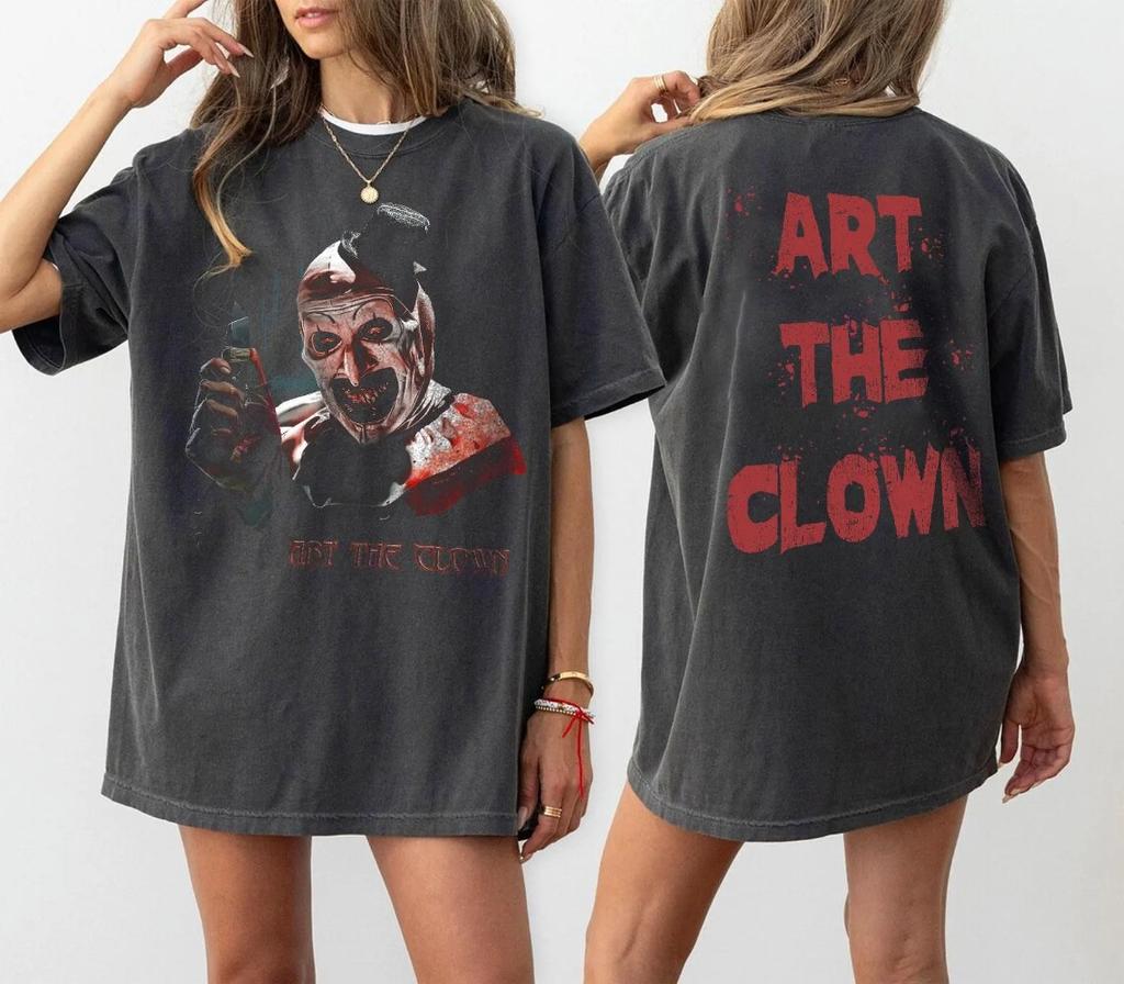 Terrifier Art The Clown 2 Sides Shirt Horror Movie Tshirt Scary Clown Tee Spooky Slasher Fan Gift Halloween Horror Movie