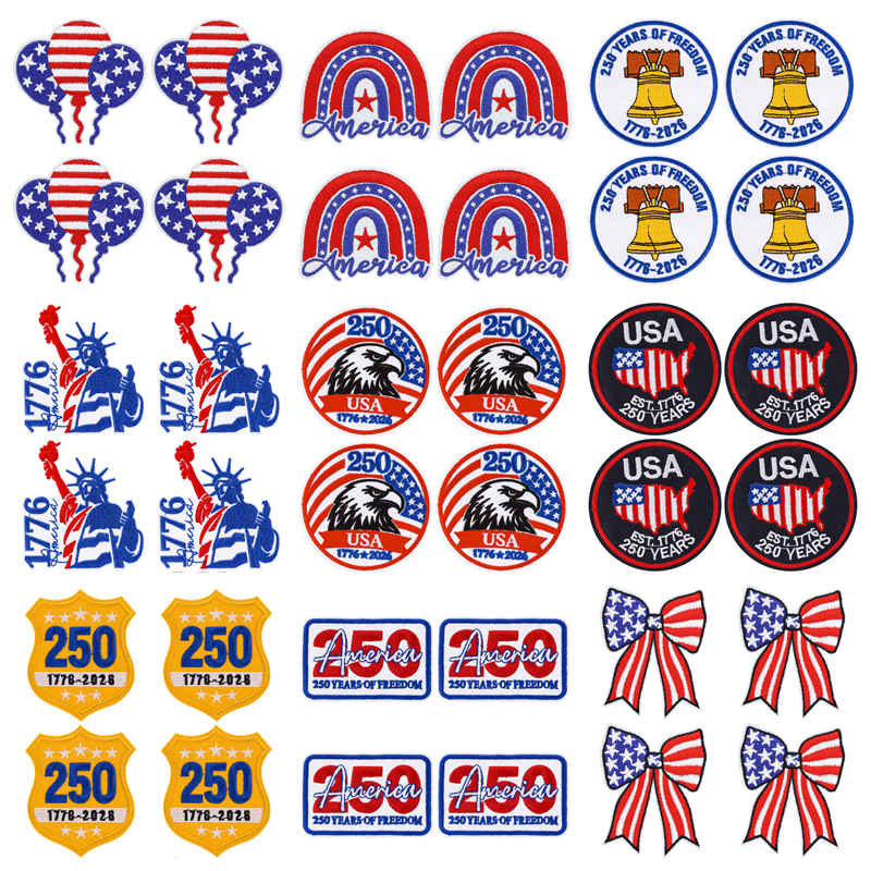 10Pcs USA Independence Day Embroidery Patches, Flag Eagle Bow Iron On Patches for Clothing Backpack Jeans DIY