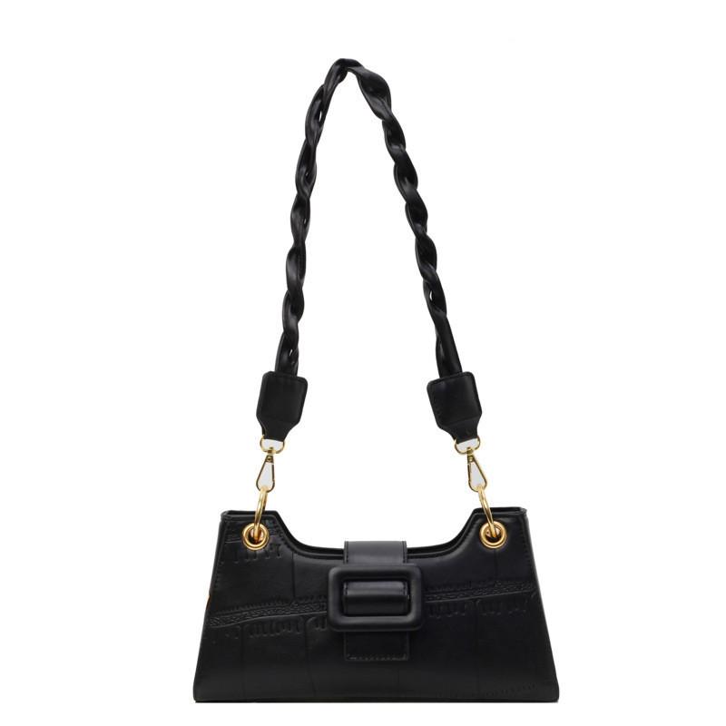 Stylish Stone Texture Pu Shoulder Bag For Women With Zipper Closure чёрный