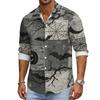 Men's Loose Fit Long Sleeve Shirt Halloween Design Breathable Casual Vintage Style Button Down Shirt for Spring and Autumn Outdoor Workwear
