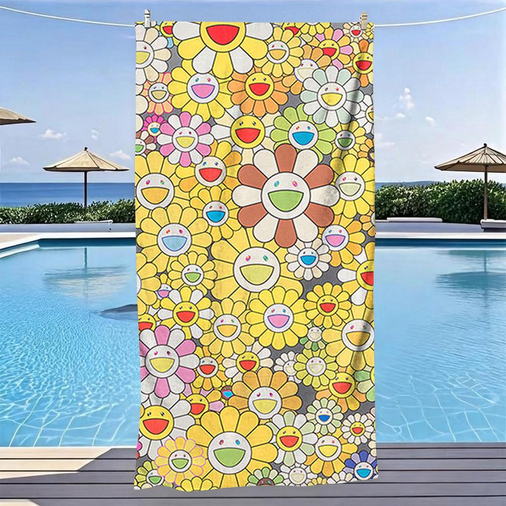 1pc T-Takashi Murakami Flower Microfiber Beach Towel Quick Dry Sand Free Soft Absorbent Pool Gym Sports Towel