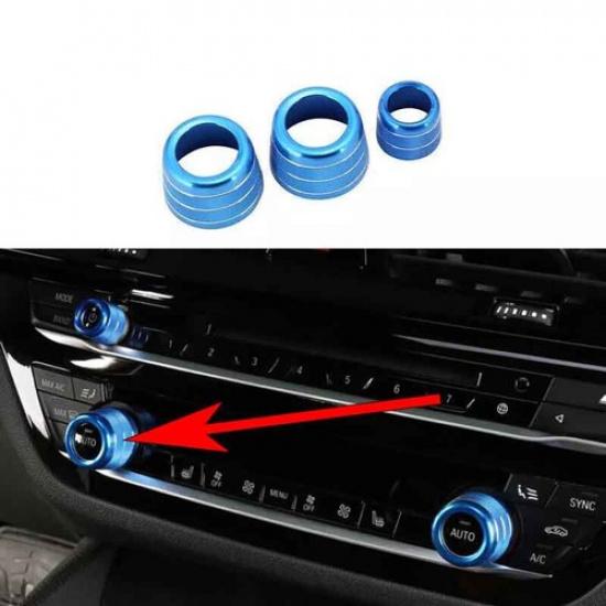 Blue Aluminum Console 18- For BMW 5 Series Air Conditioner Button Knob Cover