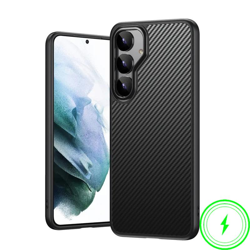 

Carbon Fiber Texture For Magsafe Case For Samsung S26 Ultra S25 S24 Plus S23 Invisible Magnetic Anti-fingerprint Protect Cover Galaxy S26 Ultra чёрный