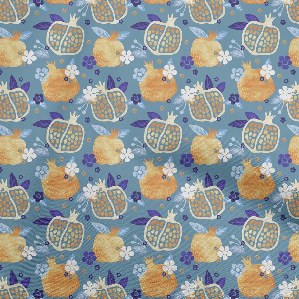 oneOone Cotton Flex Dark Blue Fabric Pomegranate Sewing Material Print Fabric By The Yard 40 Inch