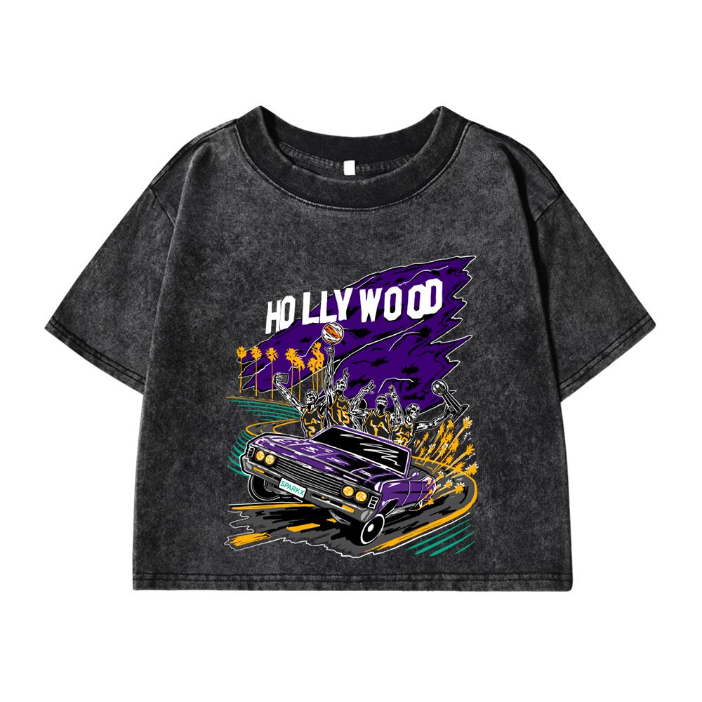 Women'S Cotton Washed T-Shirt Trend Regular Fit O-Neck Crop Tees Celebrate A Victory Detail Printing Short Sleeve Clothes