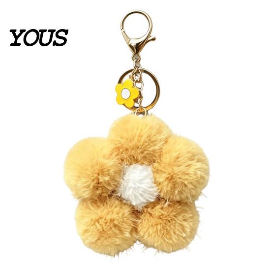 Aesthetic Purse Accessory Plush Flower Keychain for Backpack, Fuzzy Floral Keyring Key Chain Bag Charm, Women Girls Handbags Decorative