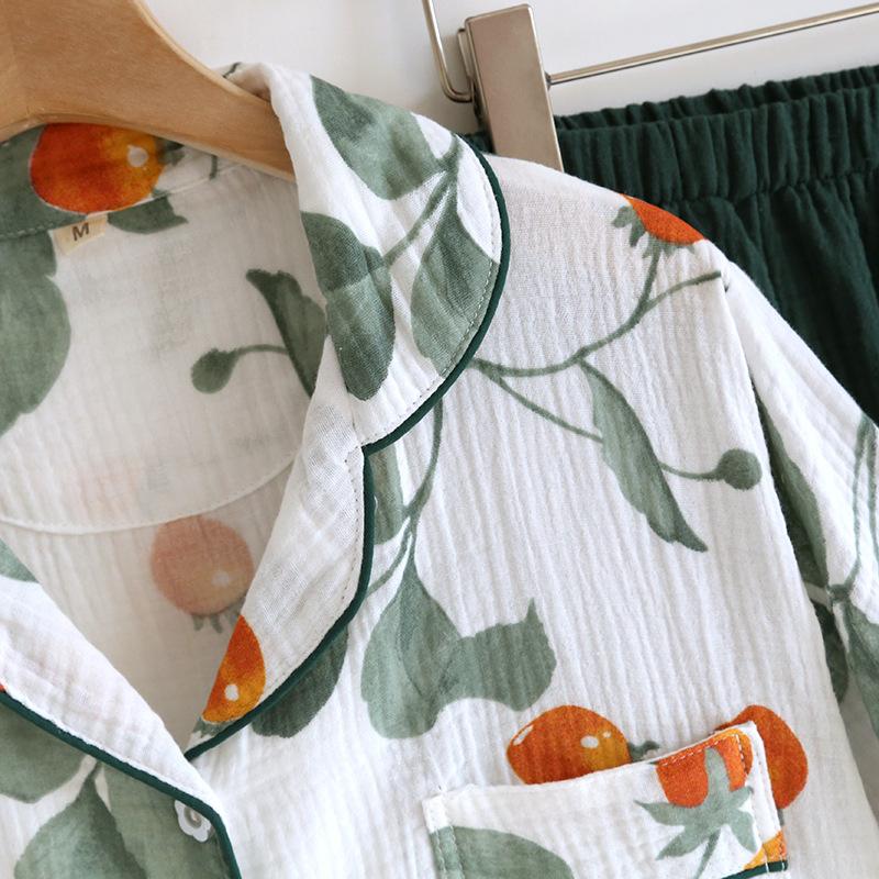 2025 Japanese Summer New Women's Pajama Set Short Sleeve+Long Pants Two Piece Set 100%Cotton Thin Cardigan Home Furnishing Fresh