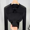 Women's Stand-up Collar Button-down Top New Modal Black Bottoming Shirt Long-sleeved T-shirt Women's
