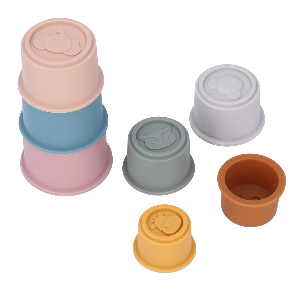 7 Pcs Stacking Cups Animal Silicone Colored Children s Stacking Cup Toys Baby Splashing Bath Toys