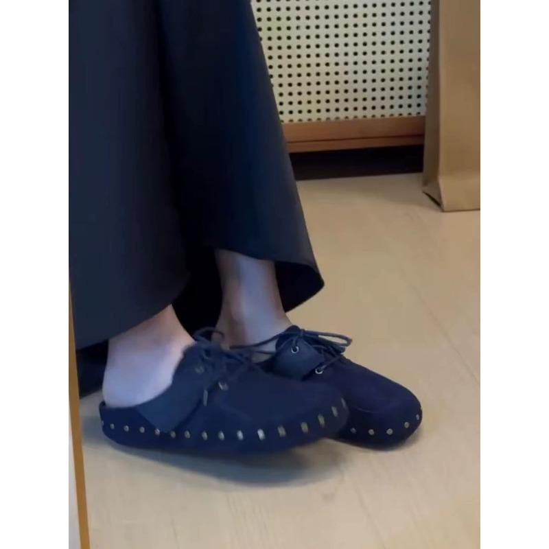 Fashion Platform Women's Retro Platform Round Toe Mules Slip-On Baotou Half Slippers