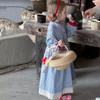 2025 Spring Korean Retro Plaid Knee-Length Dress with Buttons for Girls