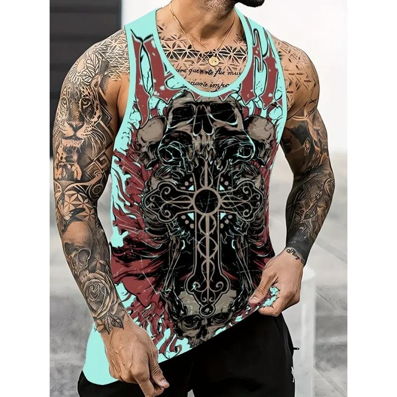 3D-tryckta retrobilslinnen för män, t-shirts med dödskallekorsmönster, sommar, vardagsmodeväst, sportkläder, streetlinne