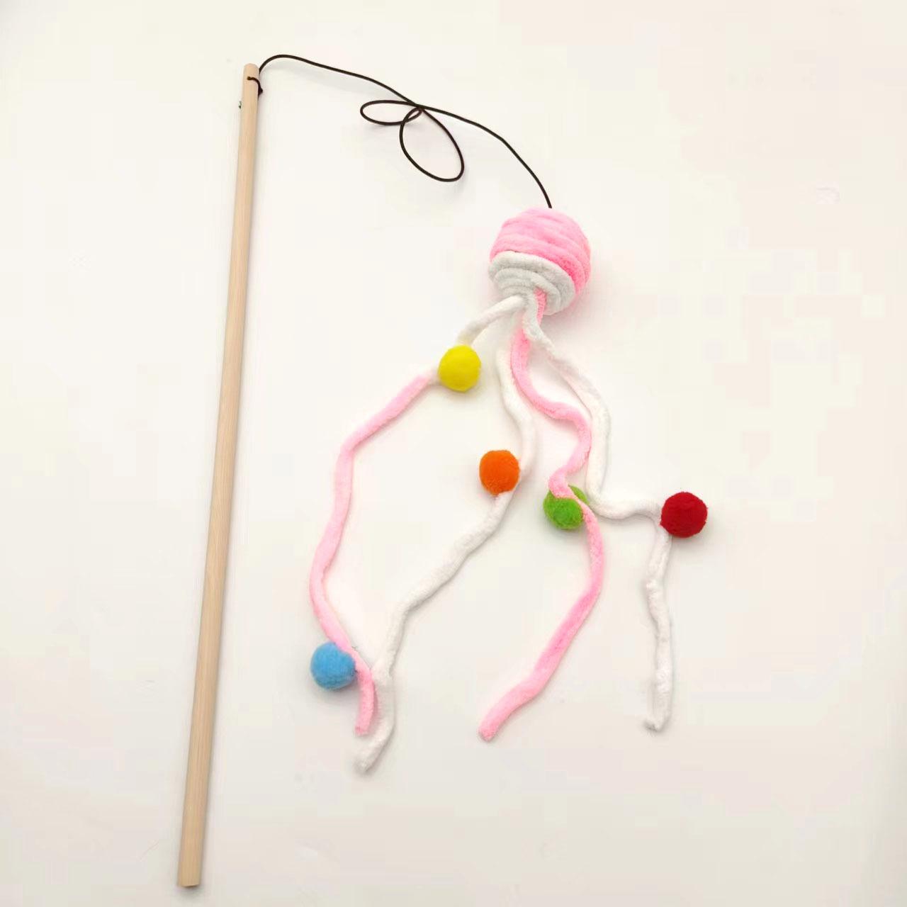 

Cat toys, plush toys, cat teasing sticks, fun and interactive tools, natural wood, bite resistant, long plush with bells, pet cat supplies разноцветный