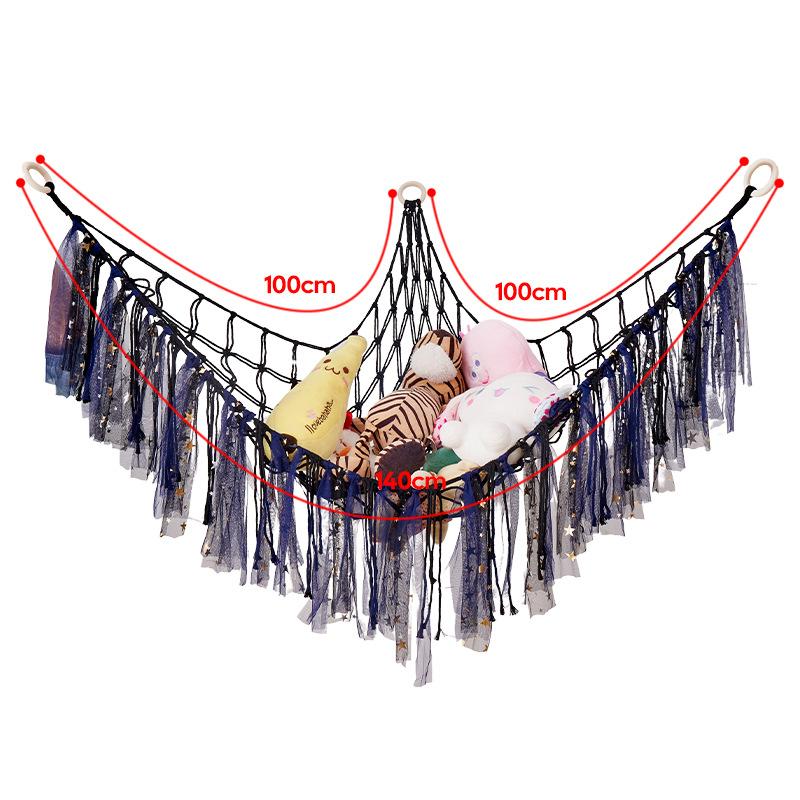 Macrame Triangle Wall Hanging Net Bag Cotton Rope Organizer Ribbon Storage Hammock Plush Hanging Shelf Home Decoration