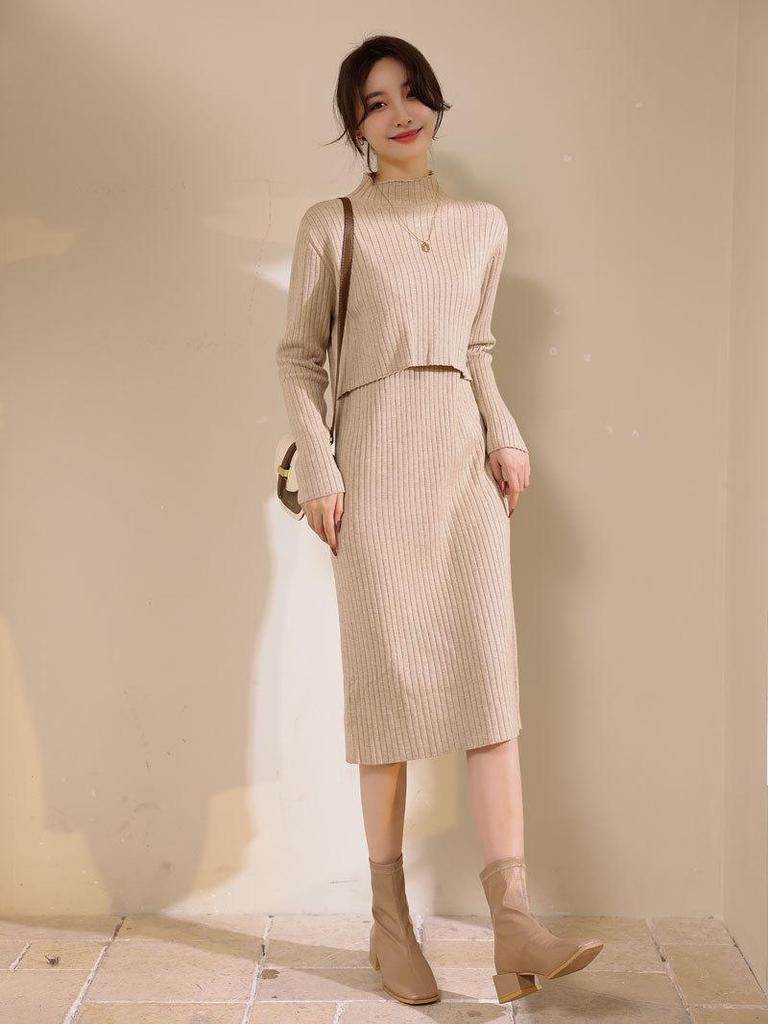 3509 Herbst/Winter Stillkleid für die Zeit nach der Geburt: Dicker Strick, Schlanke Passform, Spicy Mom Style, Stillfreundlich