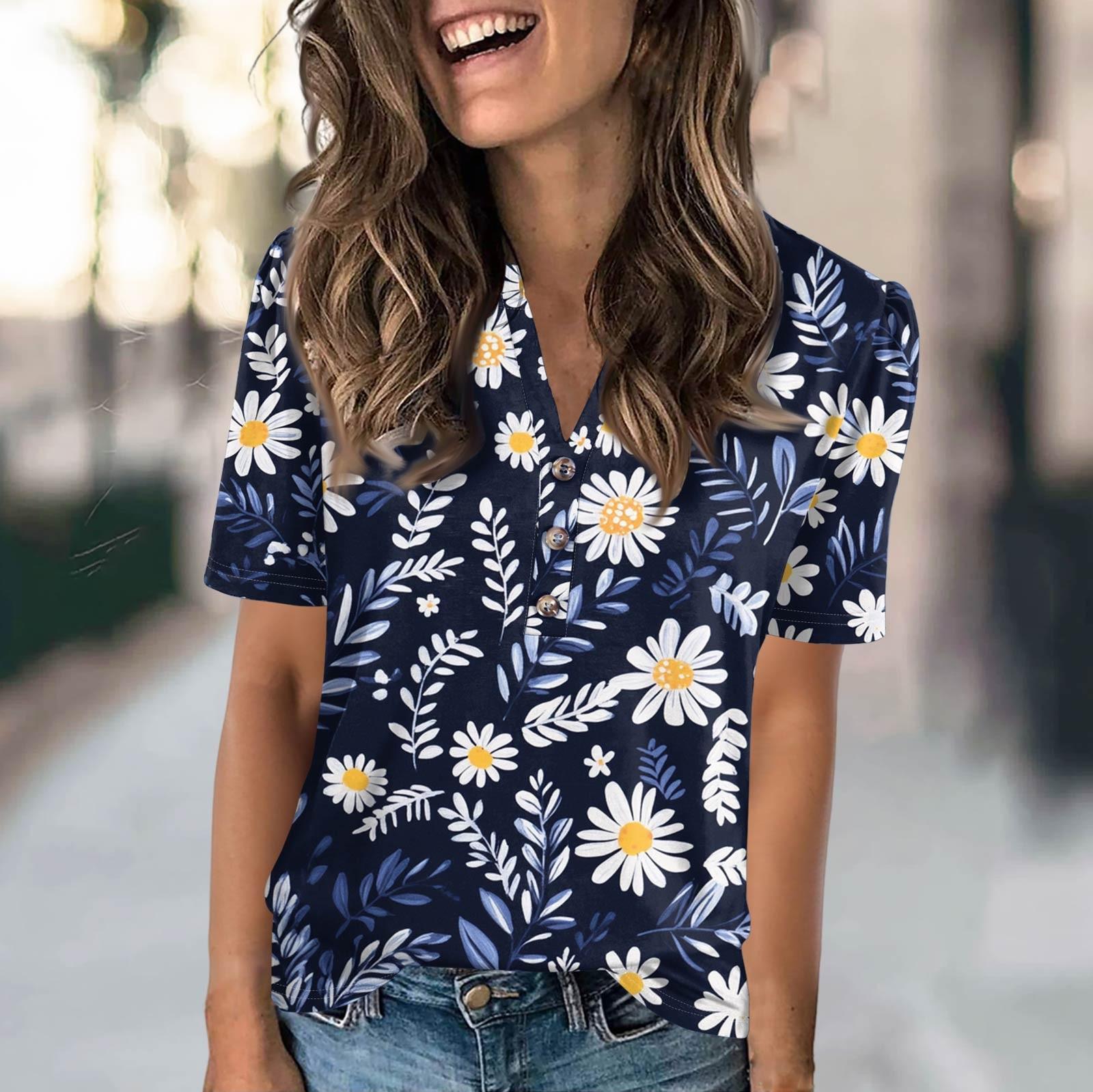 

Женская модная повседневная футболка с полосатым принтом и V-образным вырезом, коротким рукавом, на пуговицах S