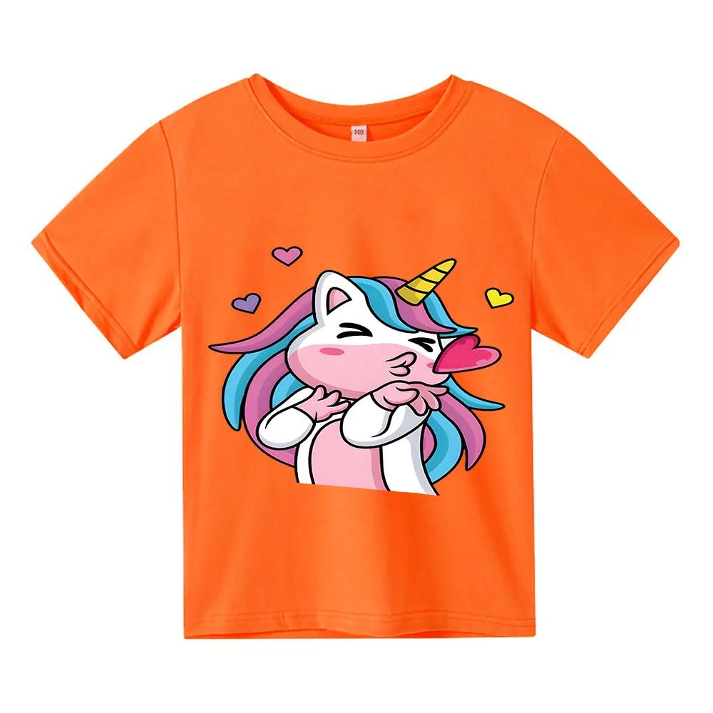2026 New Unicorn Summer Print T-shirt Cartoon 100%Cotton T-shirt Round Neck Short-sleeved Tops Boys Girls Clothes Y2k One Piece