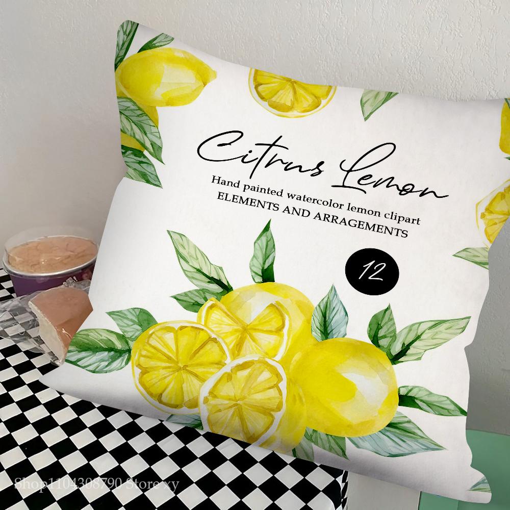 Lemon Pattern Pillow Case Fashion Square Pillowcase Bedroom Sofa Room Ins Decoration Leisure Cushion Cover 40x40