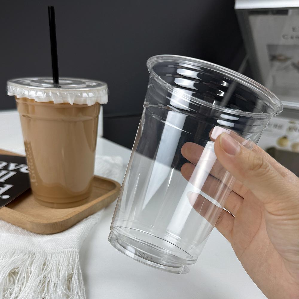 Disposable Transparent PET Cold Drink Cups with Lid for Milk Tea, Coffee, Homemade Beverages, or Lemon Tea