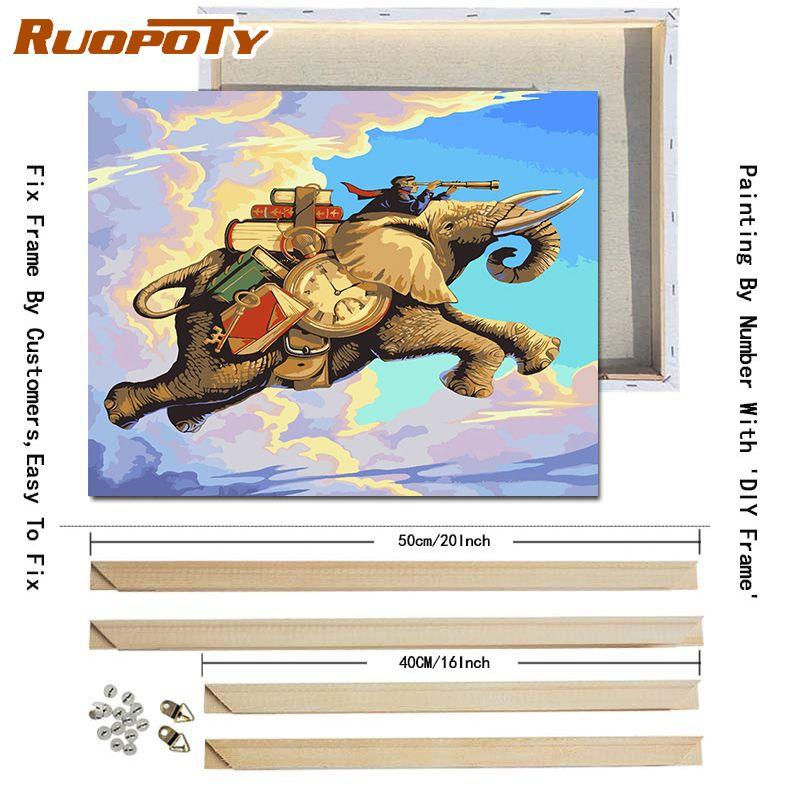 RUOPOTY DIY Frame Diy Paint By Numbers Animals Kit Acrylic Wall Art Picture By Numbers Canvas Painting For Home Decoration Arts