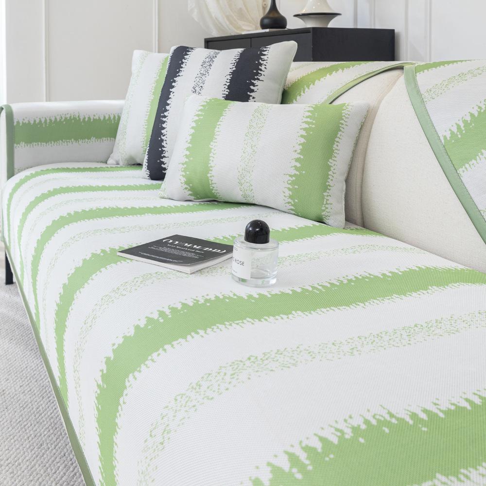 

Ice Silk Sofa Cushion Summer New New Striped Leather Sofa Cover Simple Modern Non-Slip Cover Cloth Towel 70*70cm зелёный
