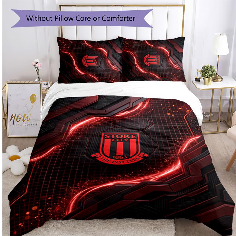 Set Lenzuola Stampato Stoke City Football 3 Pezzi, Comodo Set Copripiumino per Camera da Letto Amico della Pelle