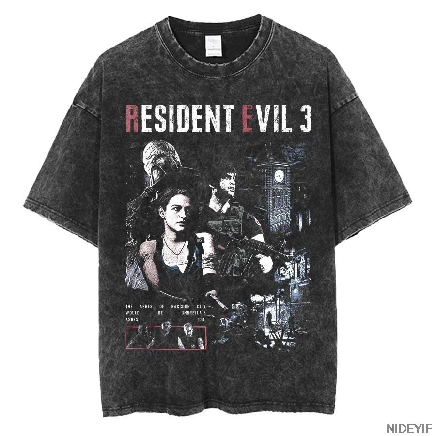 90. léta Resident Evil Biohazard Leon Kennedy Oversized Tričko 100% Bavlna Vintage Prané Tričko pro Muže Ženy