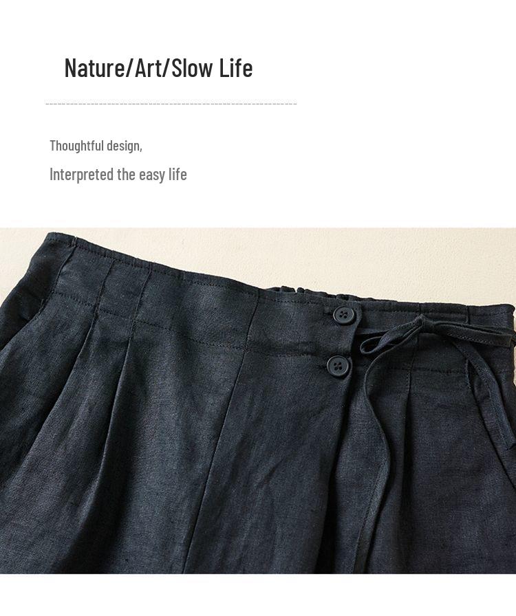 Plus Size Retro Solid Color Cotton Wide Leg Capris - Casual Linen Shorts for Women