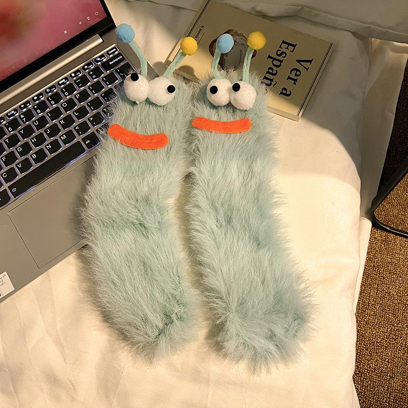 Ugly Cute Funny Socks Women'S Medium Tube Socks Autumn And Winter Floor Sleeping Socks Coral Fleece Home Hair Fluffy Cute Warm
