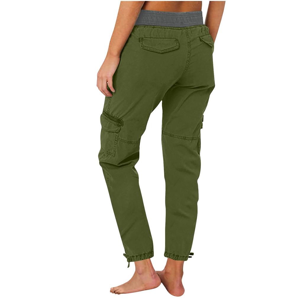 Women's Casual Color High Waisted Drawstring Pocket Workwear Pants