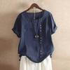 Women Summer T-shirt Round Neck Short Sleeve Buttons Decor Tee Shirt Solid Color Loose Fit Pullover Tops Daily Wear