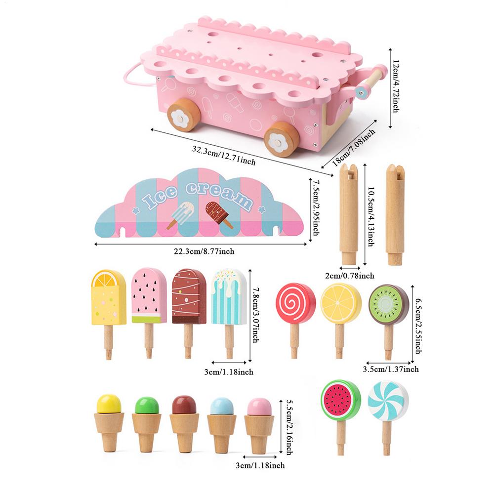 Ice Cream Shop Wooden Counter Play Ice Cream Shop For Birthday Boys Girls Age 3-6 Kitchen Grocery Party Picnic Restaurant розовый