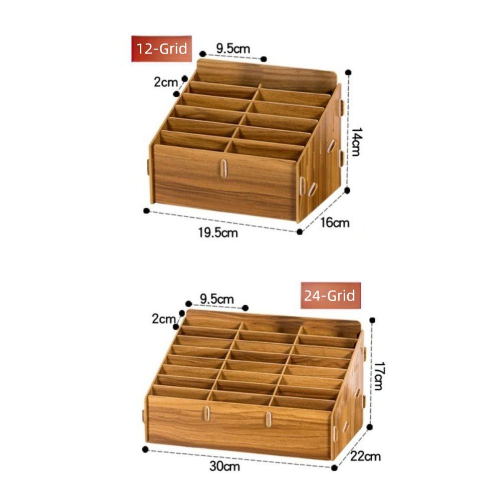Wood Desktop Storage Box Detachable Multifunctional Phone Holder Easy to Install 12/24-Grid Phone Management Storage