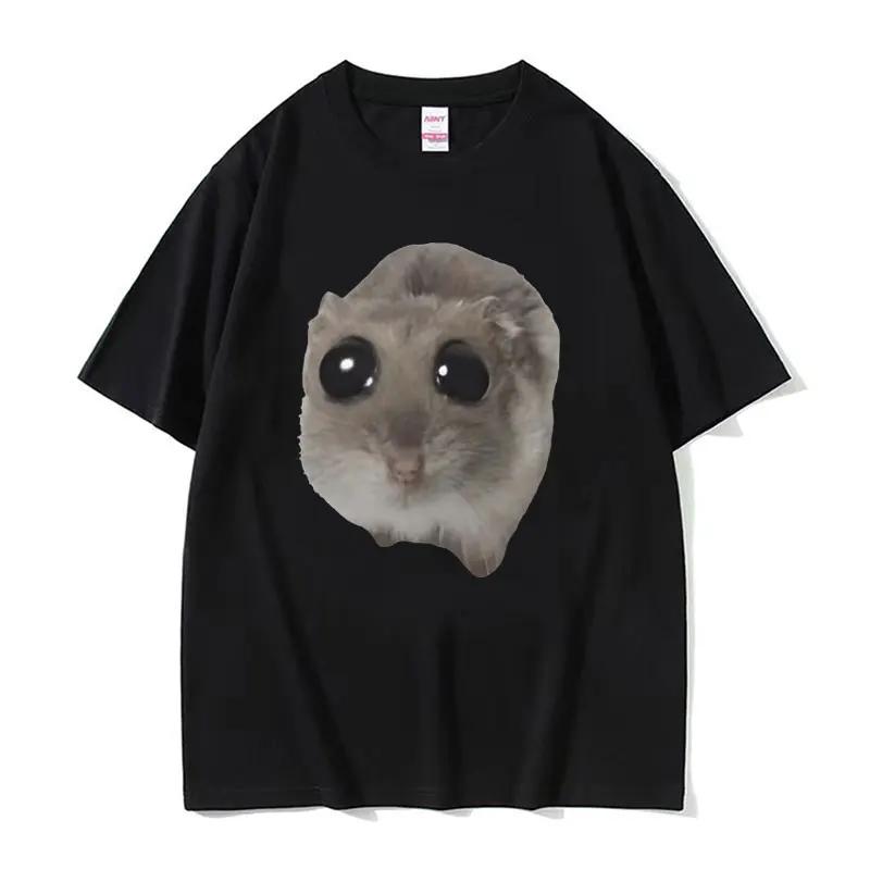 Funny Sad Hamster Meme Cry Men Women Cotton T Shirt Fashion Summer Casual Short Sleeve Streetwear Classic Print Unisex T Shirts