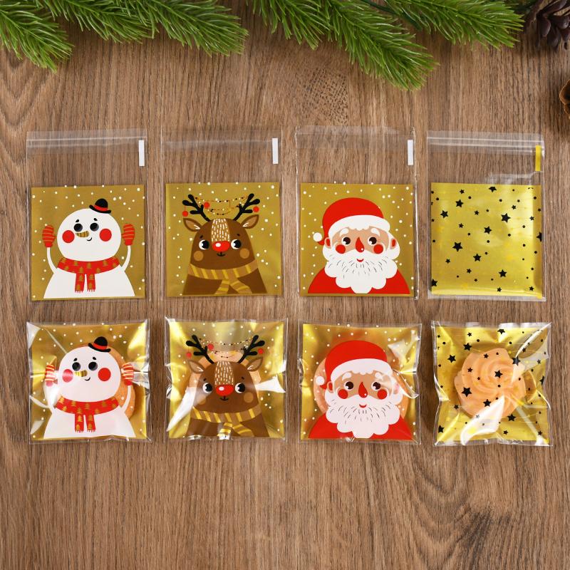 100Pcs Christmas Cookie Candy Bag Santa Claus Plastic Biscuit Gift Packaging Bag Xmas Party Decoration Supplies New Year 2025