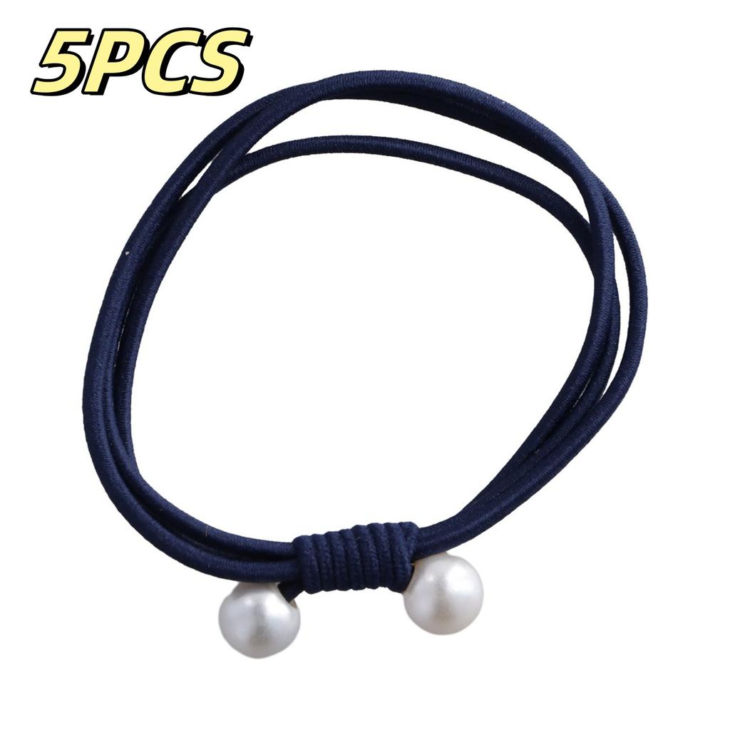 5pcs Pearl Hair Ties Girls Black High Elastic Rubber Bands for Women Kids Thin Scrunchies Hair Accessories Simple Hair Rope